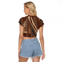 Pasifika Women's Day - Samoa Siapo Malu Tattoo Inspired Raglan Cropped T Shirt Brown LT7 - Polynesian Pride