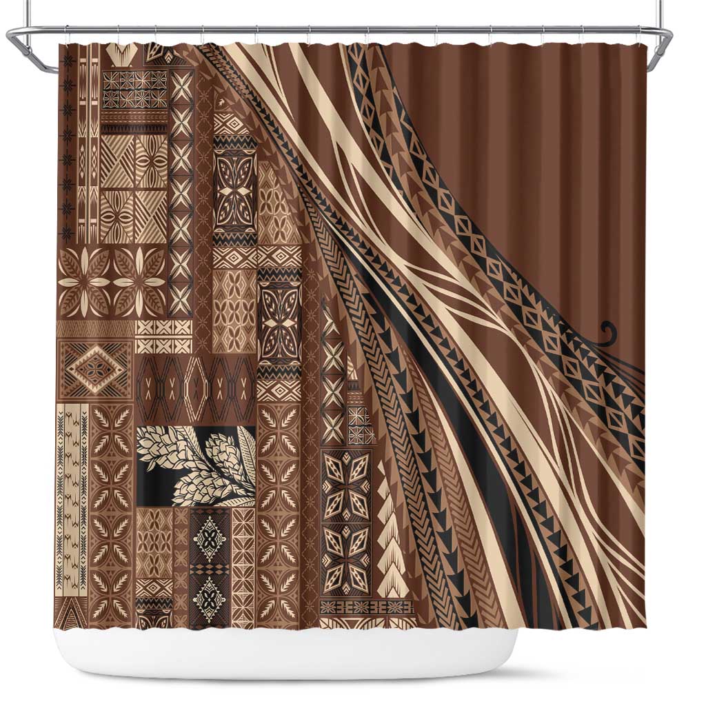 Pasifika Women's Day - Samoa Siapo Malu Tattoo Inspired Shower Curtain Brown