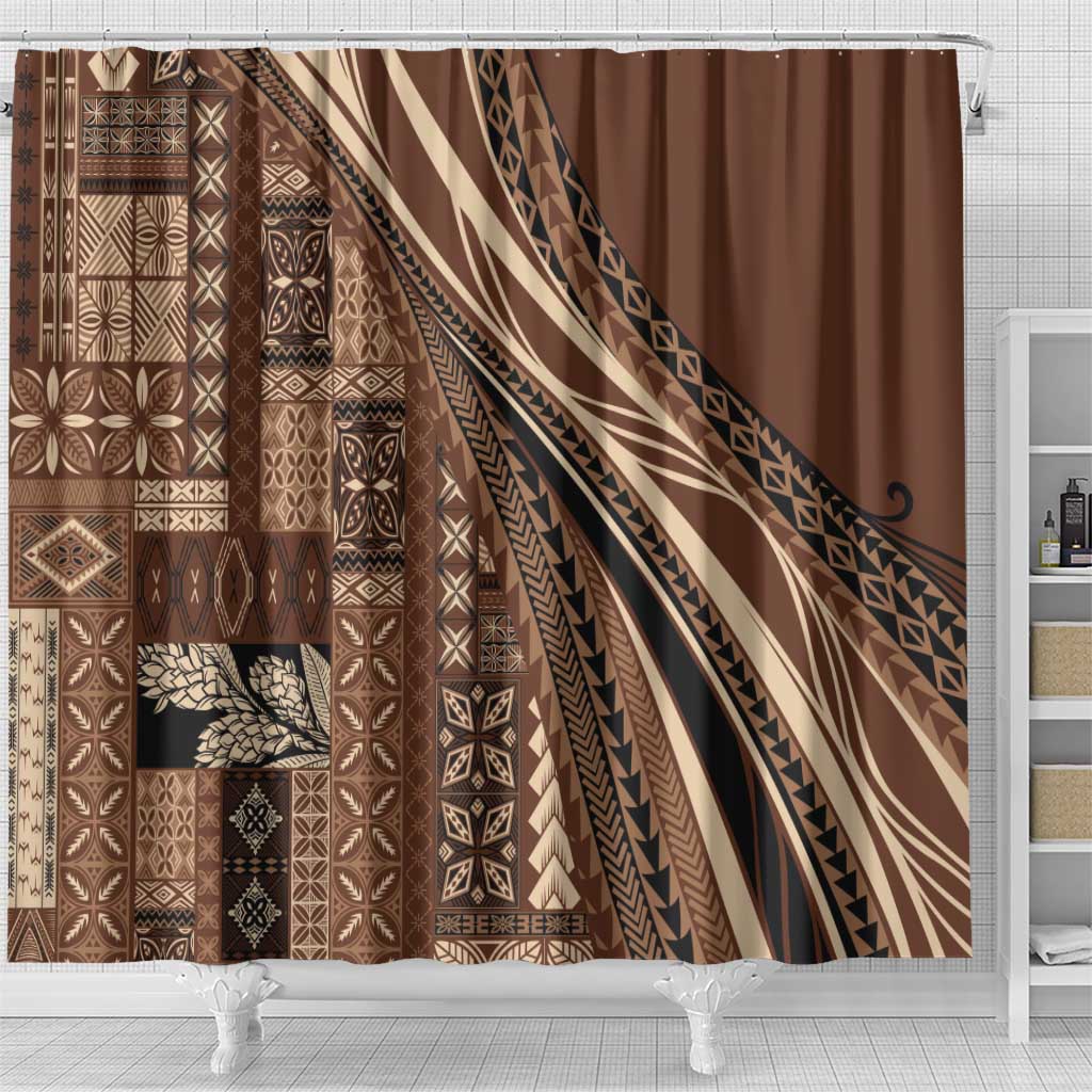 Pasifika Women's Day - Samoa Siapo Malu Tattoo Inspired Shower Curtain Brown
