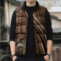 Pasifika Women's Day - Samoa Siapo Malu Tattoo Inspired Sleeveless Puffer Jacket Brown
