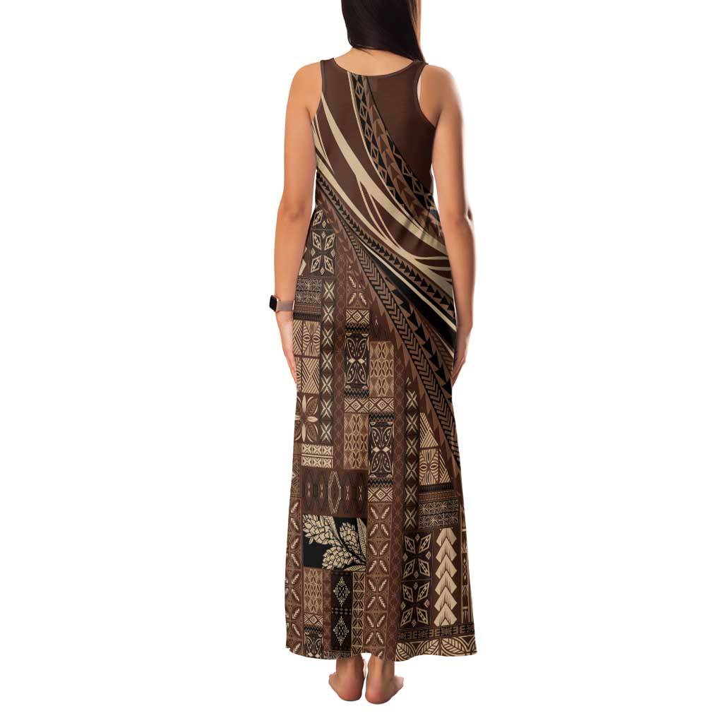 Pasifika Women's Day - Samoa Siapo Malu Tattoo Inspired Tank Maxi Dress Brown