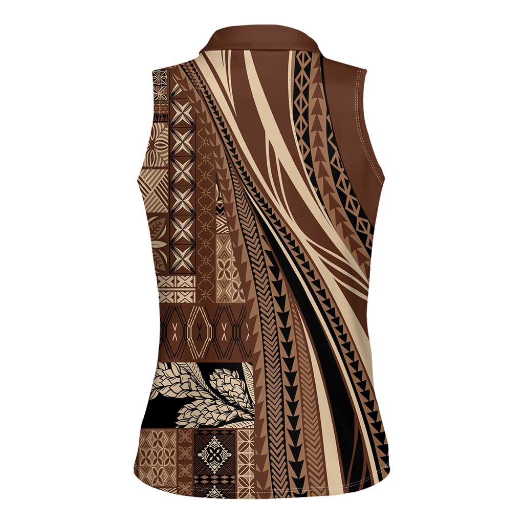 Pasifika Women's Day - Samoa Siapo Malu Tattoo Inspired Women Sleeveless Polo Shirt Brown