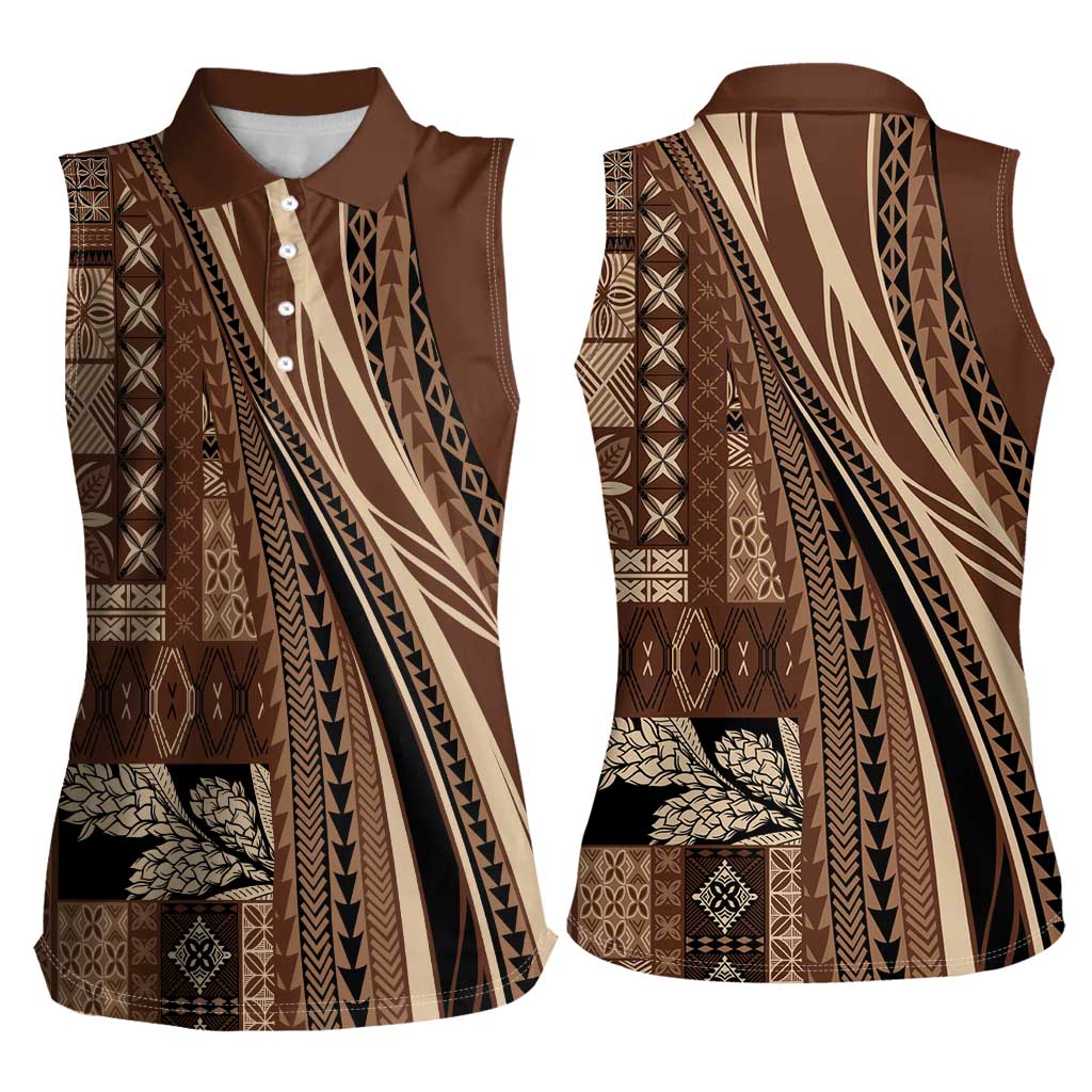 Pasifika Women's Day - Samoa Siapo Malu Tattoo Inspired Women Sleeveless Polo Shirt Brown