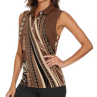 Pasifika Women's Day - Samoa Siapo Malu Tattoo Inspired Women Sleeveless Polo Shirt Brown