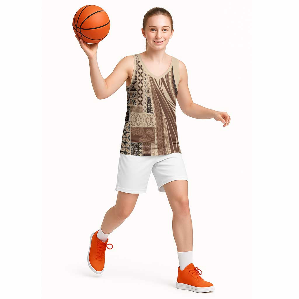 Pasifika Women's Day - Samoa Siapo Malu Tattoo Inspired Basketball Jersey Beige