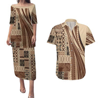 Pasifika Women's Day - Samoa Siapo Malu Tattoo Inspired Couples Matching Puletasi and Hawaiian Shirt Beige