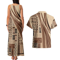Pasifika Women's Day - Samoa Siapo Malu Tattoo Inspired Couples Matching Tank Maxi Dress and Hawaiian Shirt Beige