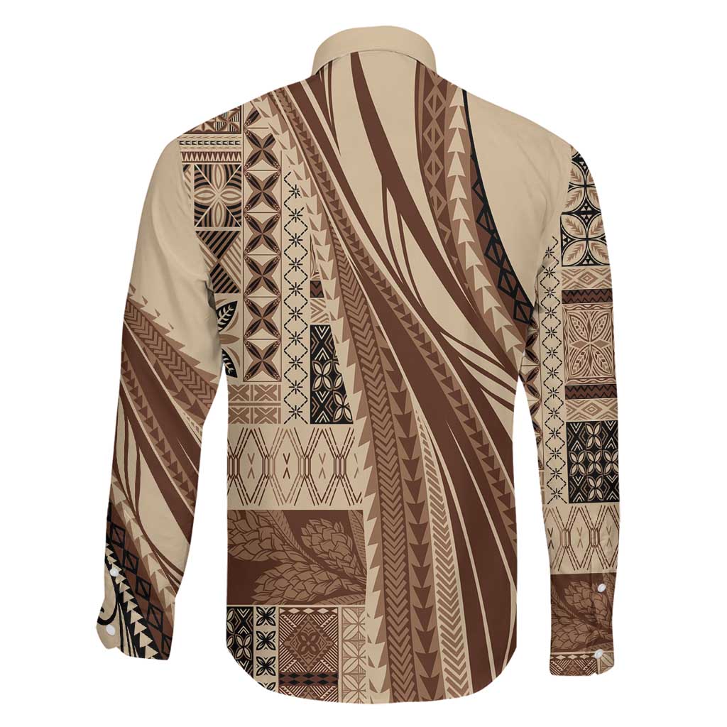Pasifika Women's Day - Samoa Siapo Malu Tattoo Inspired Family Matching Mermaid Dress and Hawaiian Shirt Beige