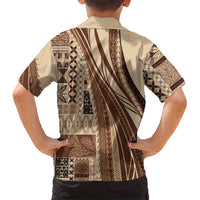 Pasifika Women's Day - Samoa Siapo Malu Tattoo Inspired Family Matching Off Shoulder Maxi Dress and Hawaiian Shirt Beige