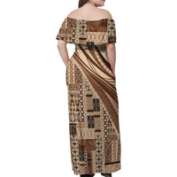 Pasifika Women's Day - Samoa Siapo Malu Tattoo Inspired Family Matching Off Shoulder Maxi Dress and Hawaiian Shirt Beige