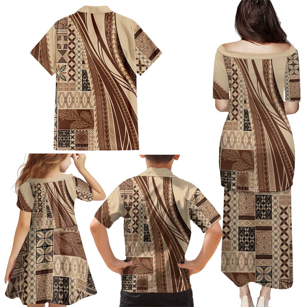 Pasifika Women's Day - Samoa Siapo Malu Tattoo Inspired Family Matching Puletasi and Hawaiian Shirt Beige
