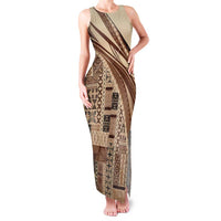 Pasifika Women's Day - Samoa Siapo Malu Tattoo Inspired Family Matching Tank Maxi Dress and Hawaiian Shirt Beige
