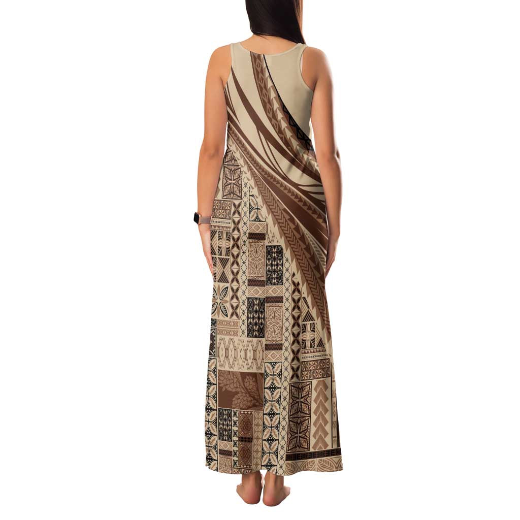 Pasifika Women's Day - Samoa Siapo Malu Tattoo Inspired Family Matching Tank Maxi Dress and Hawaiian Shirt Beige