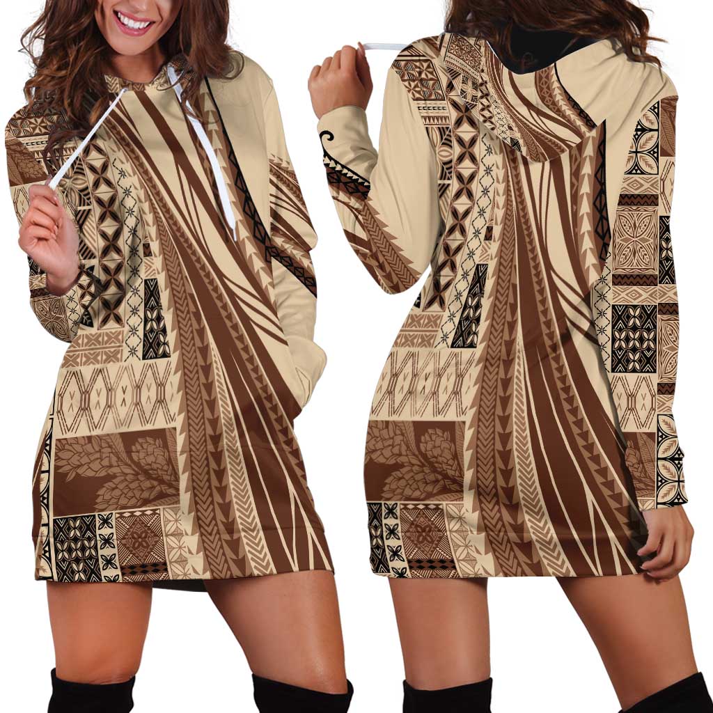 Pasifika Women's Day - Samoa Siapo Malu Tattoo Inspired Hoodie Dress Beige