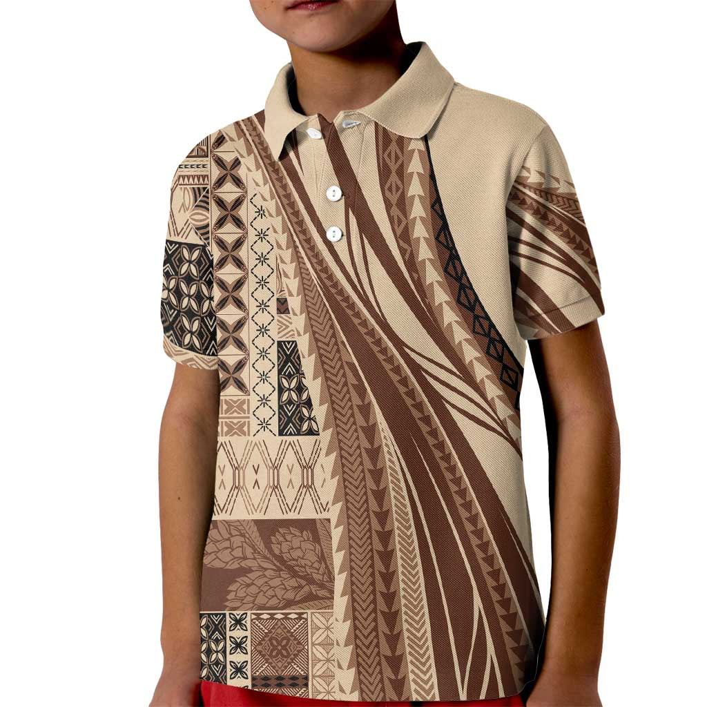 Pasifika Women's Day - Samoa Siapo Malu Tattoo Inspired Kid Polo Shirt Beige LT7 Kid Beige - Polynesian Pride