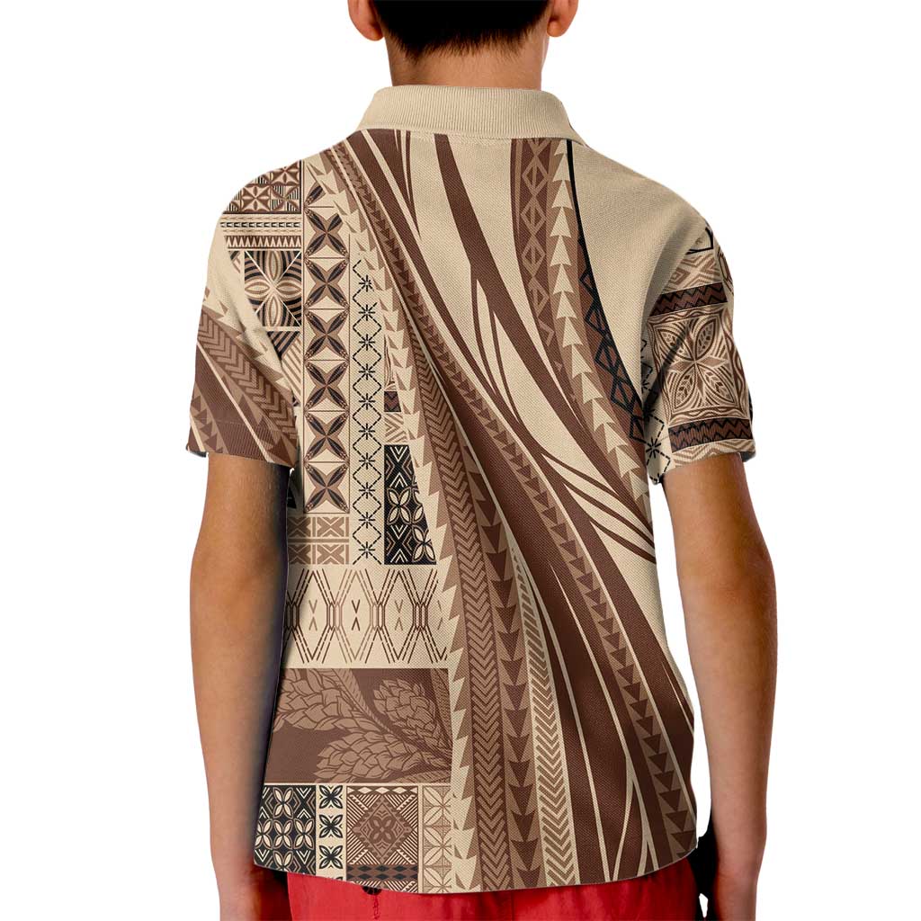 Pasifika Women's Day - Samoa Siapo Malu Tattoo Inspired Kid Polo Shirt Beige LT7 - Polynesian Pride