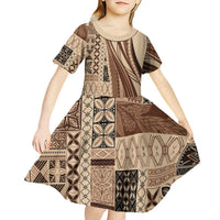 Pasifika Women's Day - Samoa Siapo Malu Tattoo Inspired Kid Short Sleeve Dress Beige
