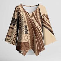 Pasifika Women's Day - Samoa Siapo Malu Tattoo Inspired Kimono Sleeve Blouse Beige LT7 Female Beige - Polynesian Pride