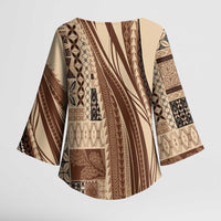 Pasifika Women's Day - Samoa Siapo Malu Tattoo Inspired Kimono Sleeve Blouse Beige LT7 - Polynesian Pride