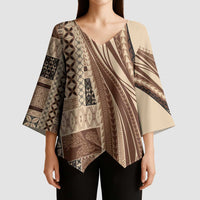 Pasifika Women's Day - Samoa Siapo Malu Tattoo Inspired Kimono Sleeve Blouse Beige LT7 - Polynesian Pride