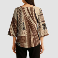 Pasifika Women's Day - Samoa Siapo Malu Tattoo Inspired Kimono Sleeve Blouse Beige LT7 - Polynesian Pride