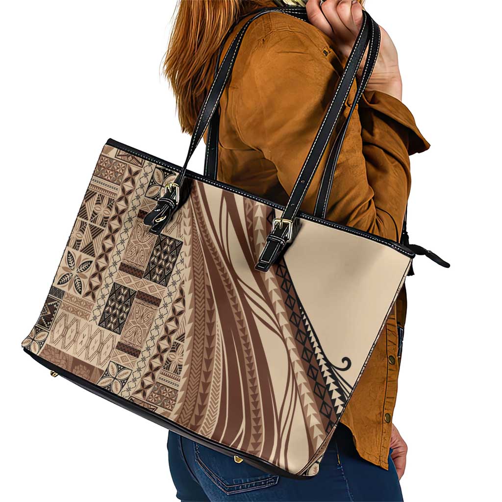 Pasifika Women's Day - Samoa Siapo Malu Tattoo Inspired Leather Tote Bag Beige