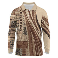 Pasifika Women's Day - Samoa Siapo Malu Tattoo Inspired Long Sleeve Polo Shirt Beige