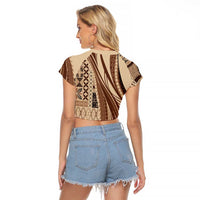 Pasifika Women's Day - Samoa Siapo Malu Tattoo Inspired Raglan Cropped T Shirt Beige LT7 - Polynesian Pride