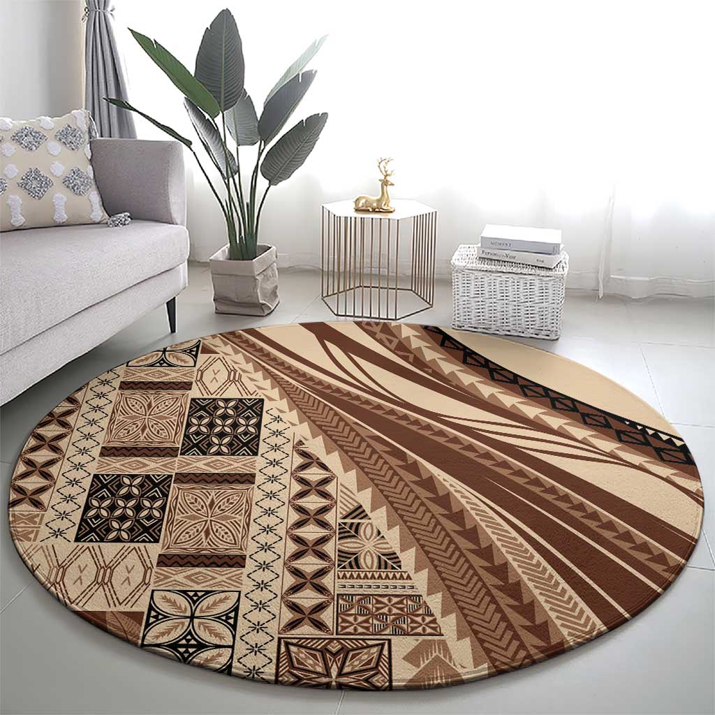 Pasifika Women's Day - Samoa Siapo Malu Tattoo Inspired Round Carpet Beige