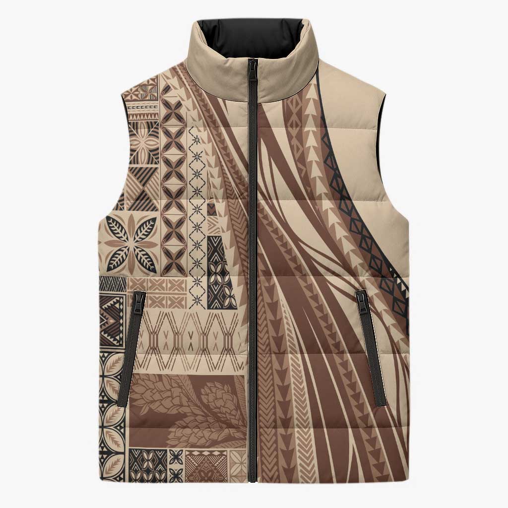Pasifika Women's Day - Samoa Siapo Malu Tattoo Inspired Sleeveless Puffer Jacket Beige