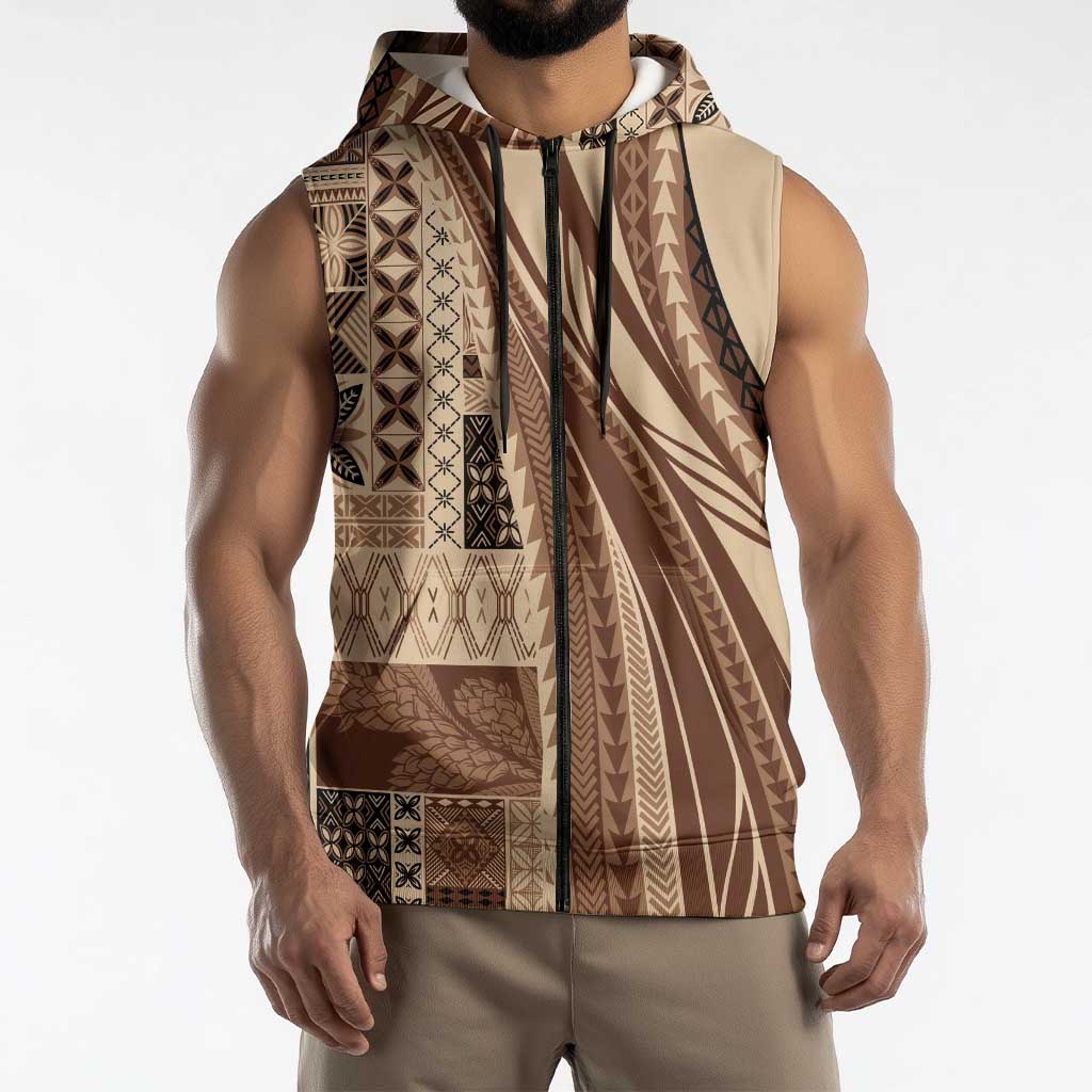Pasifika Women's Day - Samoa Siapo Malu Tattoo Inspired Sleeveless Zip Hoodie Beige