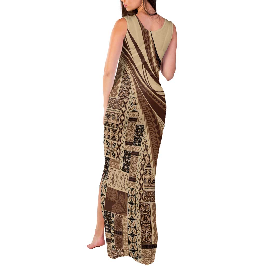 Pasifika Women's Day - Samoa Siapo Malu Tattoo Inspired Tank Maxi Dress Beige