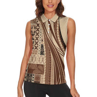 Pasifika Women's Day - Samoa Siapo Malu Tattoo Inspired Women Sleeveless Polo Shirt Beige