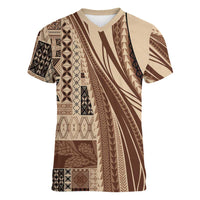 Pasifika Women's Day - Samoa Siapo Malu Tattoo Inspired Women V-Neck T-Shirt Beige LT7 Female Beige - Polynesian Pride