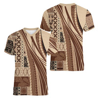 Pasifika Women's Day - Samoa Siapo Malu Tattoo Inspired Women V-Neck T-Shirt Beige LT7 - Polynesian Pride