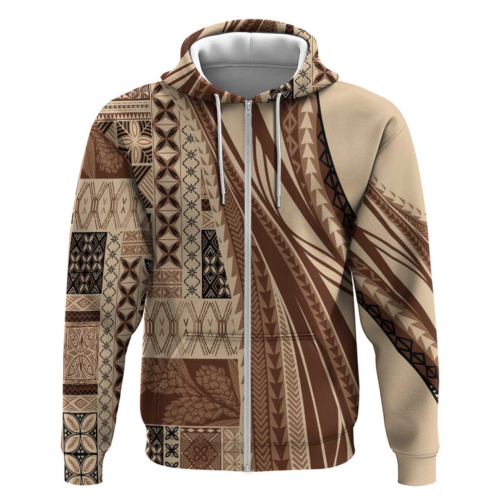 Pasifika Women's Day - Samoa Siapo Malu Tattoo Inspired Zip Hoodie Beige LT7 Zip Hoodie Beige - Polynesian Pride