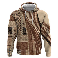 Pasifika Women's Day - Samoa Siapo Malu Tattoo Inspired Zip Hoodie Beige LT7 Pullover Hoodie Beige - Polynesian Pride