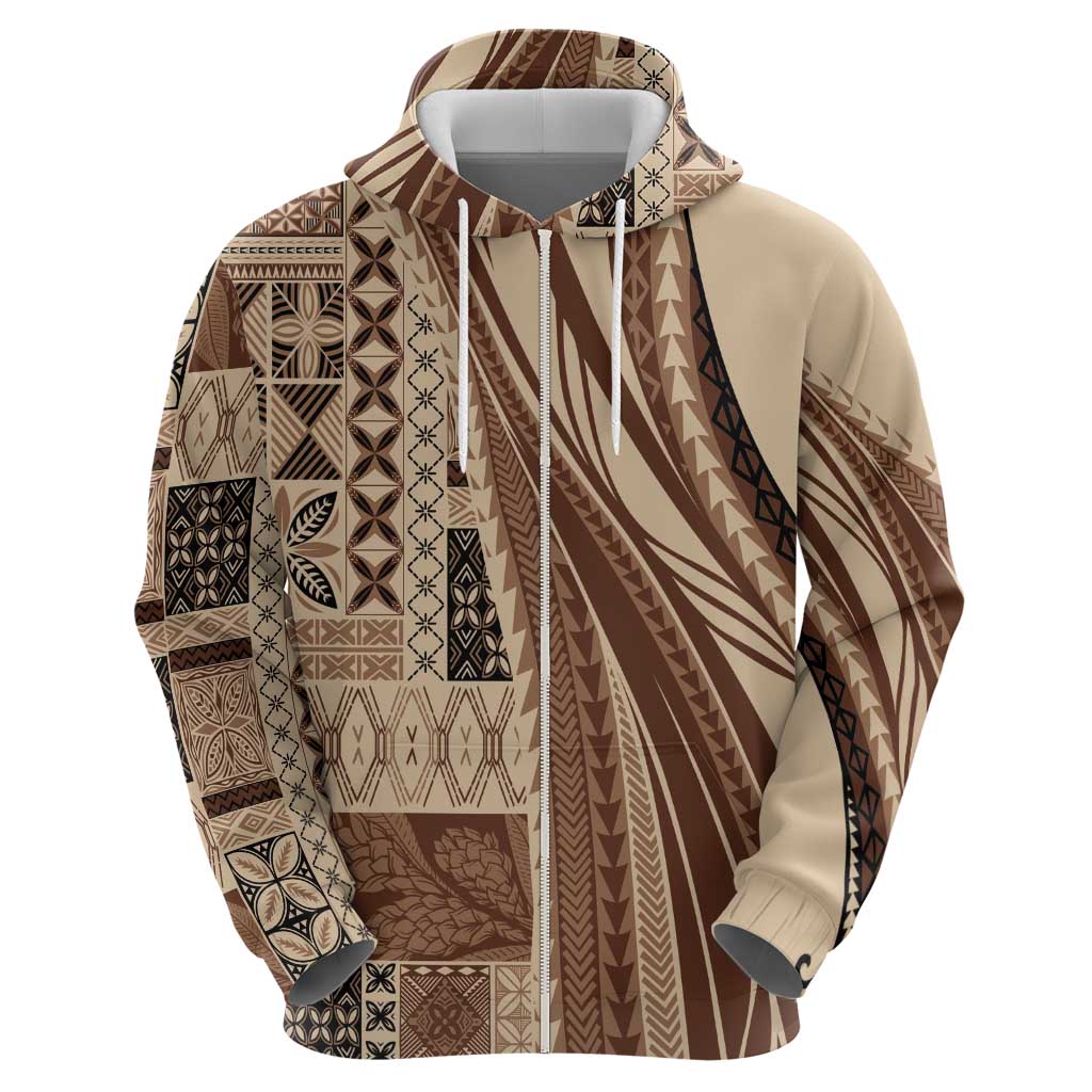 Pasifika Women's Day - Samoa Siapo Malu Tattoo Inspired Zip Hoodie Beige LT7 - Polynesian Pride
