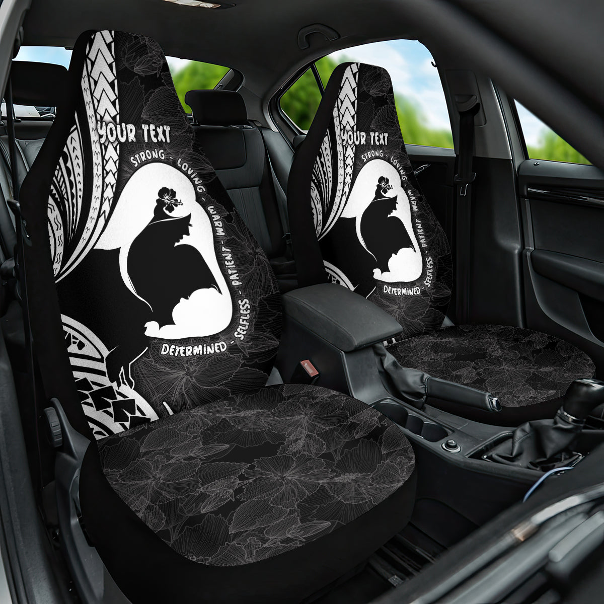 Mother's Day Car Seat Cover Polynesia Vintage Hibiscus - Black