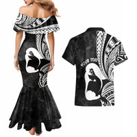 Mother's Day Couples Matching Mermaid Dress and Hawaiian Shirt Polynesia Vintage Hibiscus - Black