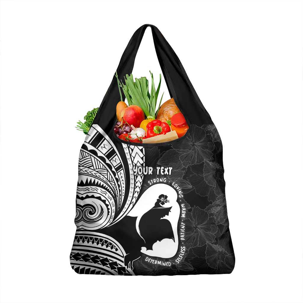 Mother's Day Grocery Bag Polynesia Vintage Hibiscus - Black