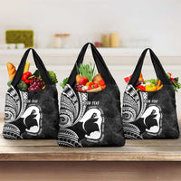 Mother's Day Grocery Bag Polynesia Vintage Hibiscus - Black