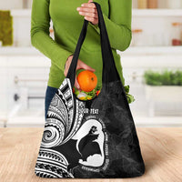 Mother's Day Grocery Bag Polynesia Vintage Hibiscus - Black