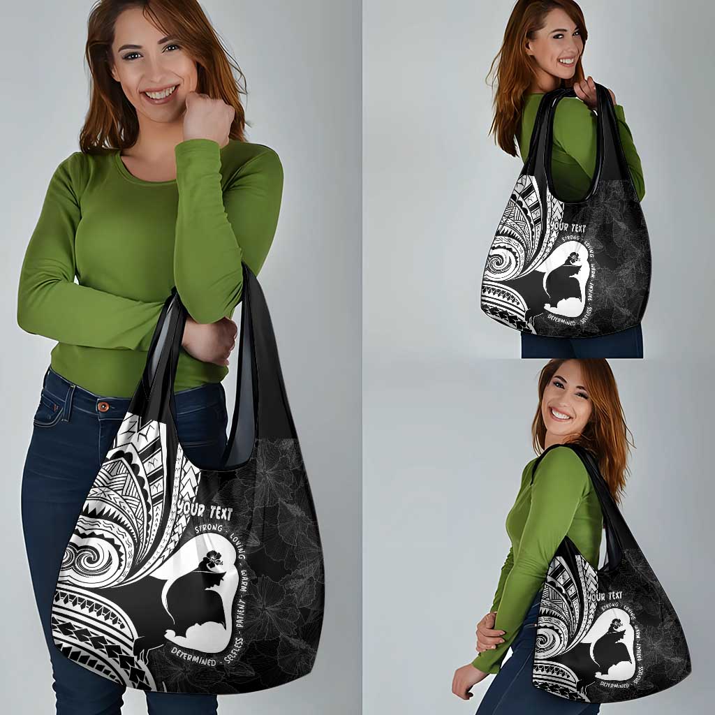 Mother's Day Grocery Bag Polynesia Vintage Hibiscus - Black