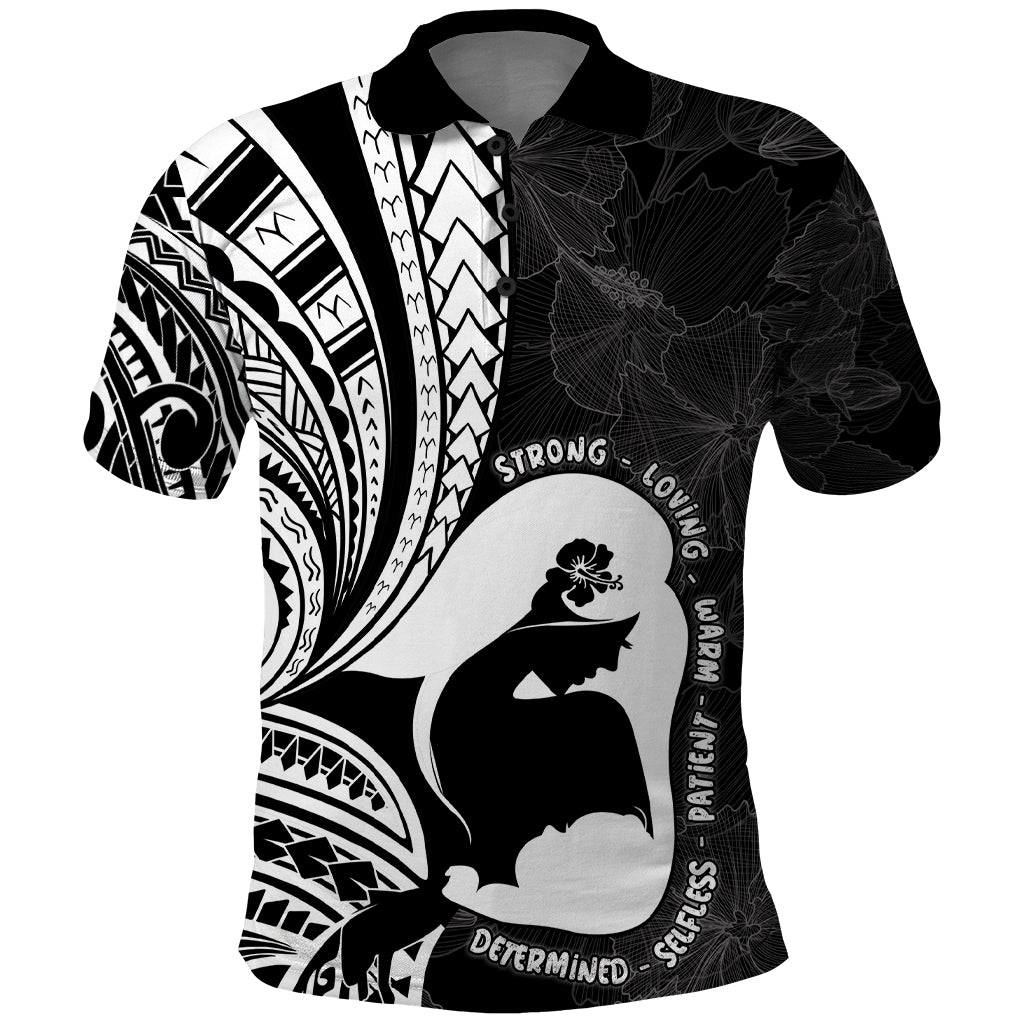 Mother's Day Polo Shirt Polynesia Vintage Hibiscus - Black LT7 Black - Polynesian Pride