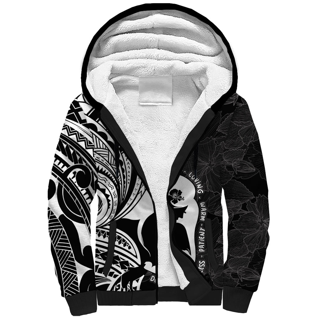 Mother's Day Sherpa Hoodie Polynesia Vintage Hibiscus - Black