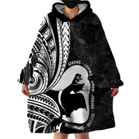 Mother's Day Wearable Blanket Hoodie Polynesia Vintage Hibiscus - Black