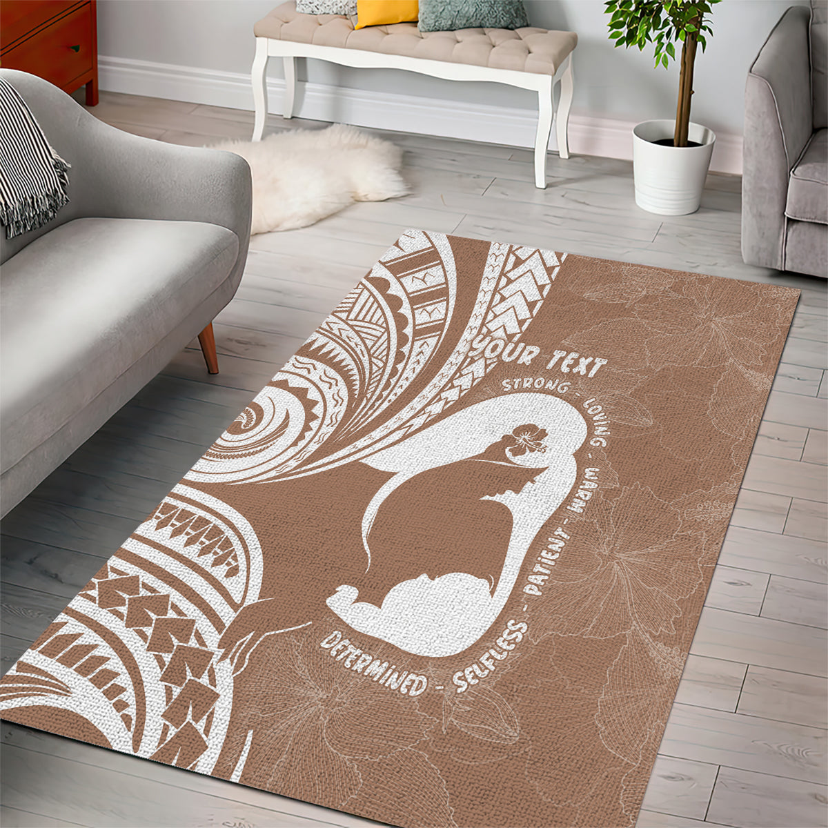 Mother's Day Area Rug Polynesia Vintage Hibiscus - Brown