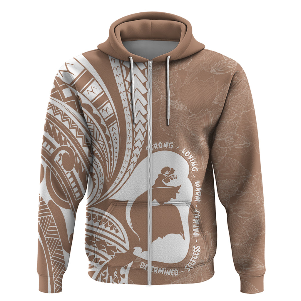 Mother's Day Hoodie Polynesia Vintage Hibiscus - Brown LT7 Zip Hoodie Brown - Polynesian Pride