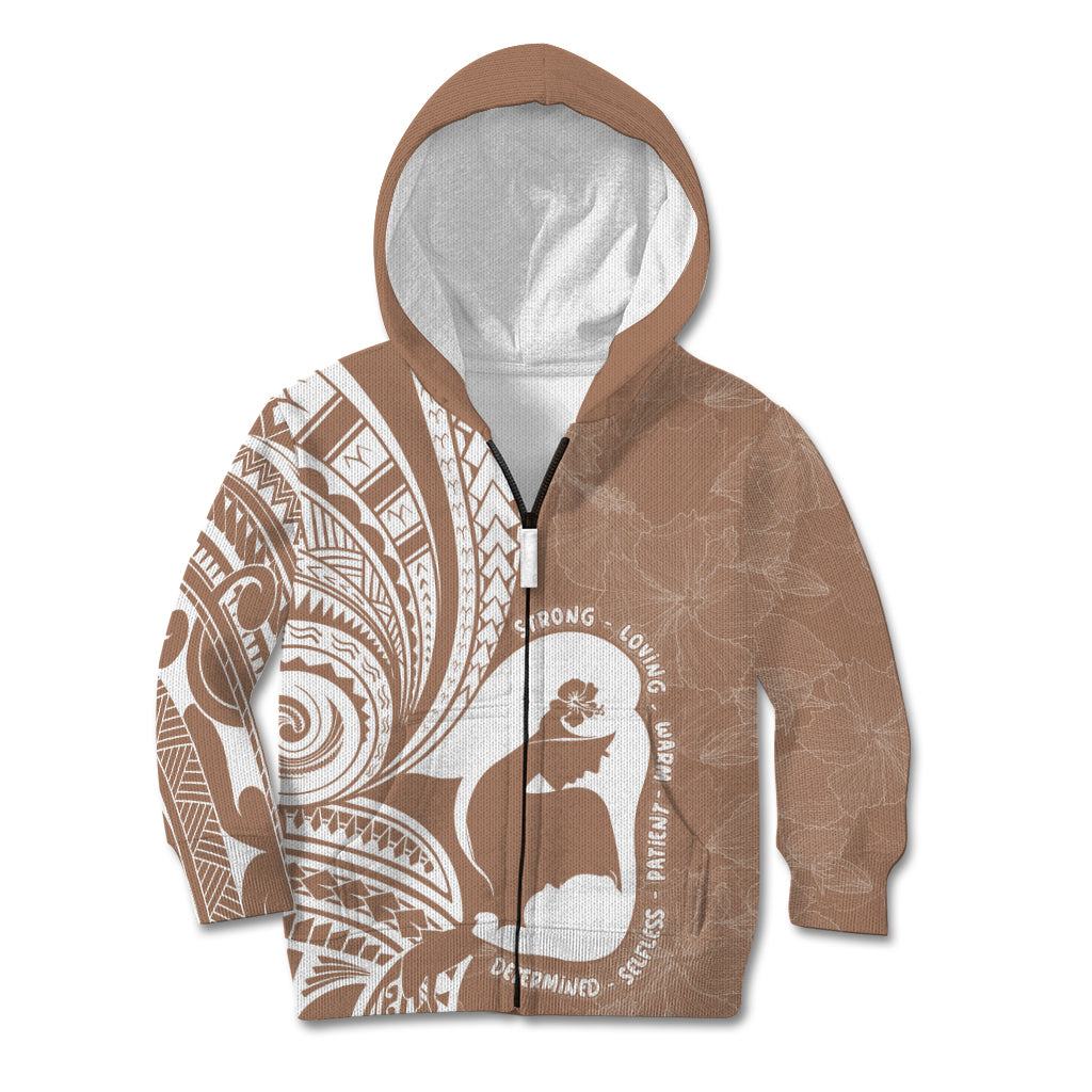 Mother's Day Kid Hoodie Polynesia Vintage Hibiscus - Brown LT7 Zip Hoodie Brown - Polynesian Pride